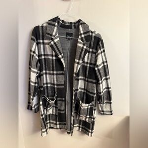 BBJ Los Angeles Black & White Plaid Open Front Cardigan | Size L